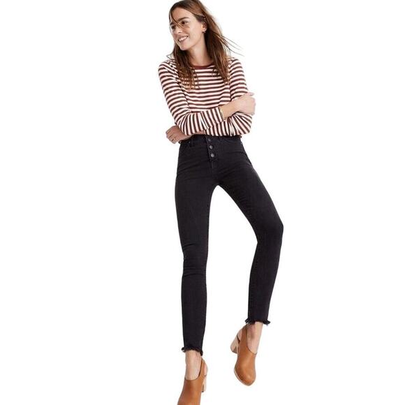 Madewell 10" High-Rise Skinny Jeans in Berkeley Black Women's 27 Tall Button Fly - Picture 1 of 9